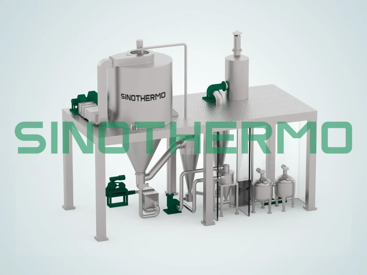 Imagem de um Secador por Atomização Centrífuga SINOTHERMO, uma máquina industrial projetada para secagem rápida de materiais usando força centrífuga e tecnologia de secagem por atomização.