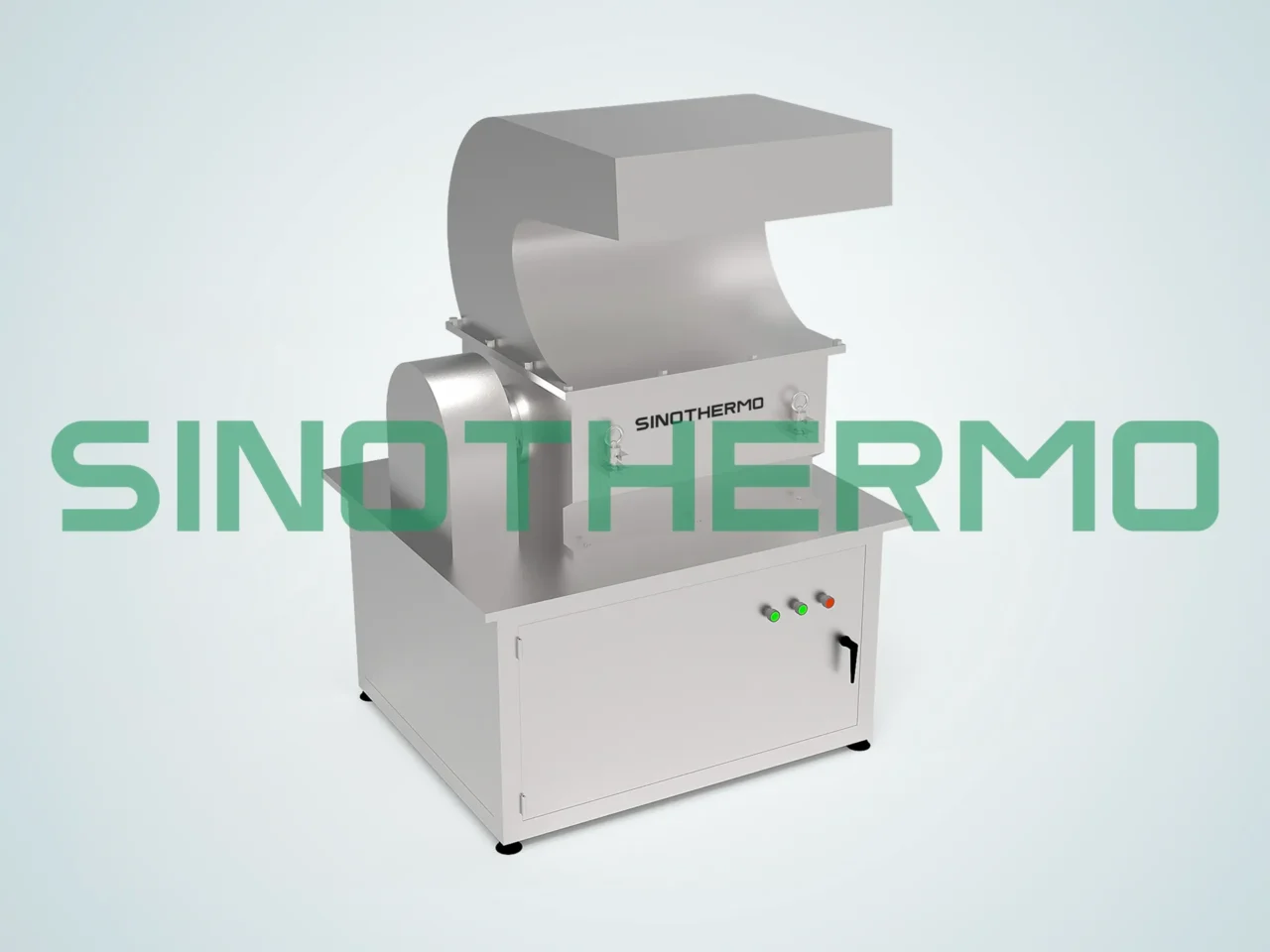 Immagine di un Polverizzatore Grossolano con robusto design in acciaio inossidabile, sezione superiore curva e pannello di controllo, marchiato 'SINOTHERMO'.