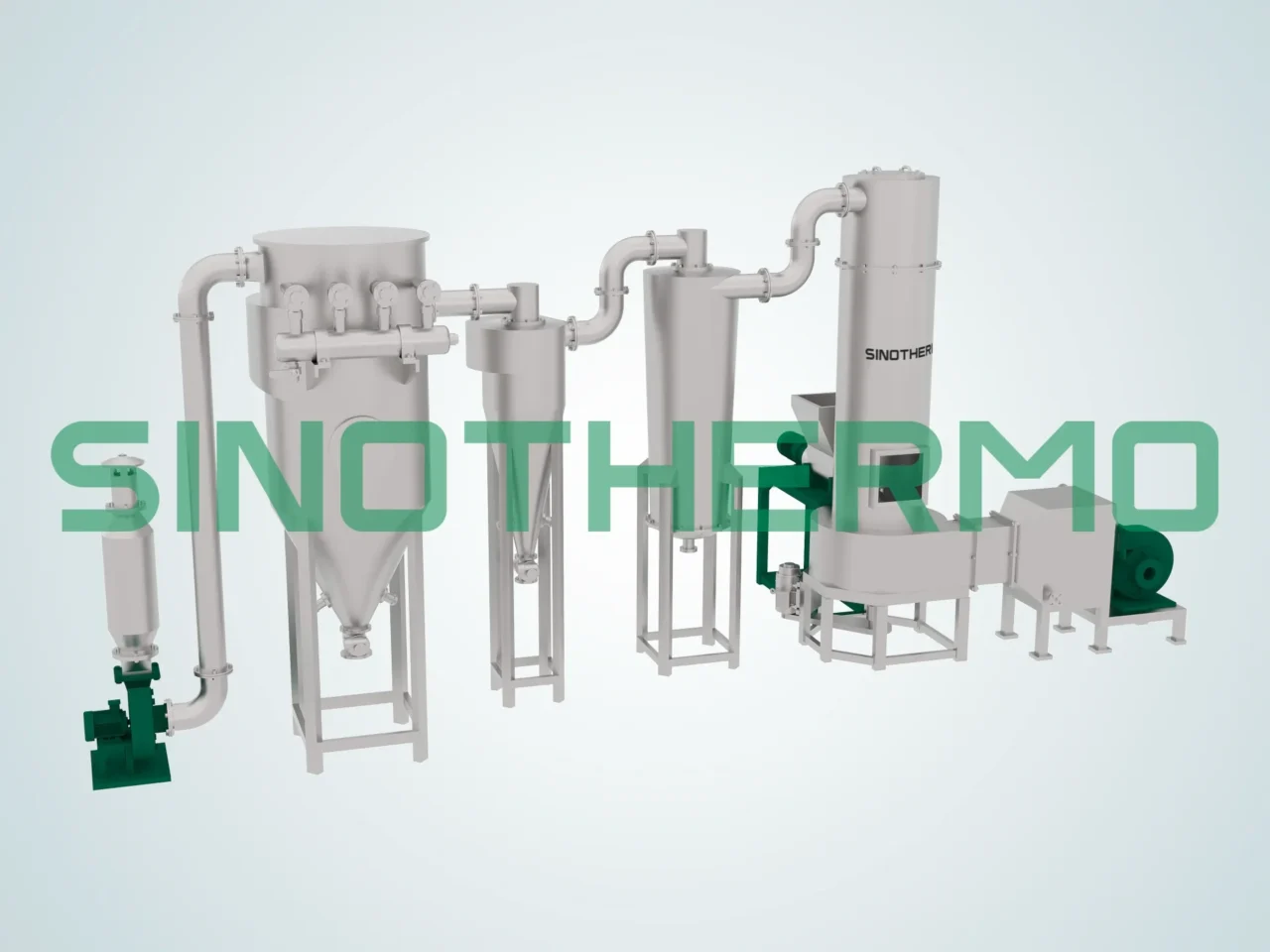 Imagem de um Secador Spin Flash SINOTHERMO, uma máquina industrial projetada para secagem rápida de materiais através de tecnologia de rotação e secagem flash.