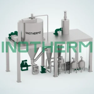Immagine di un essiccatore a spruzzo SINOTHERMO Centrifuge, una macchina industriale progettata per l'essiccazione rapida dei materiali utilizzando la forza centrifuga e la tecnologia di essiccazione a spruzzo.