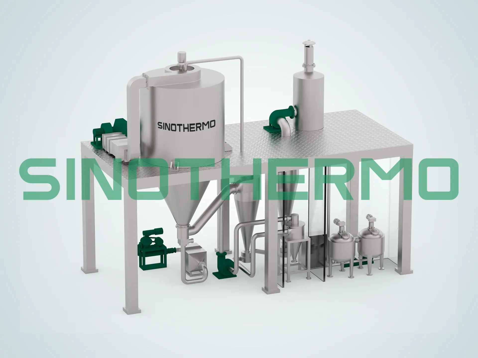 Hình ảnh Máy sấy phun ly tâm SINOTHERMO, một loại máy công nghiệp được thiết kế để sấy nhanh vật liệu bằng lực ly tâm và công nghệ sấy phun.