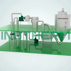 Gambar SINOTHERMO Closed Circulation Spray Dryer, mesin industri yang dirancang untuk mengeringkan bahan secara efisien melalui sistem loop tertutup, memastikan dampak lingkungan yang minimal dan efisiensi energi yang tinggi.