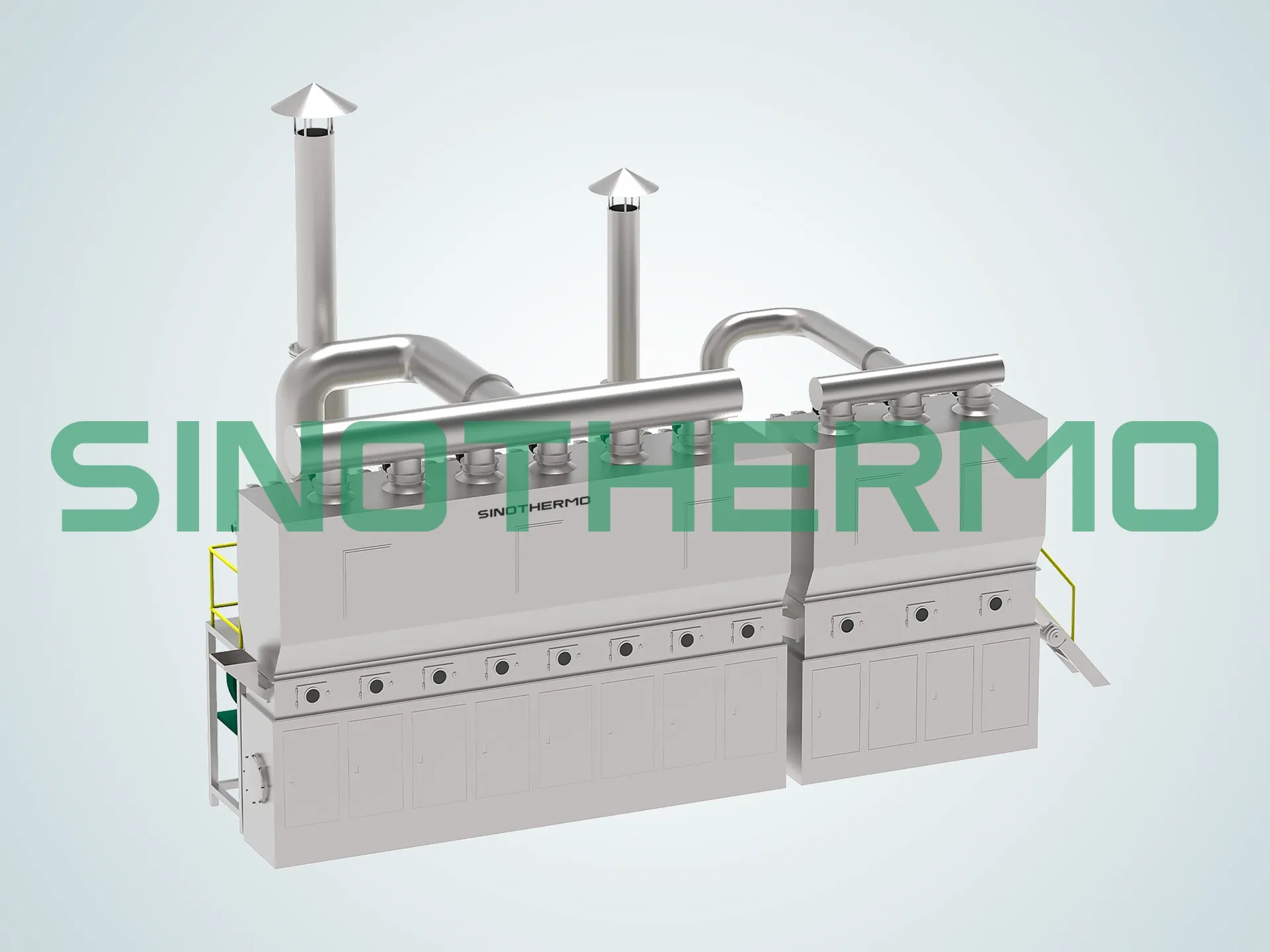 Hình ảnh Máy sấy tầng sôi ngang SINOTHERMO, một loại máy công nghiệp được thiết kế để sấy khô vật liệu hiệu quả thông qua quá trình tầng sôi ngang.