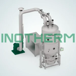 Gambar SINOTHERMO Vertical Fluidized Bed Dryer, mesin industri yang digunakan untuk mengeringkan bahan granular secara efisien melalui fluidisasi.