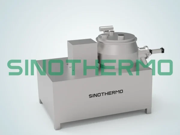 Máy nghiền trộn ướt nhanh, được thiết kế 3D, có thiết kế nhỏ gọn với thân máy màu trắng bóng bẩy, thùng chứa ở phía trên và các nút điều khiển xử lý.