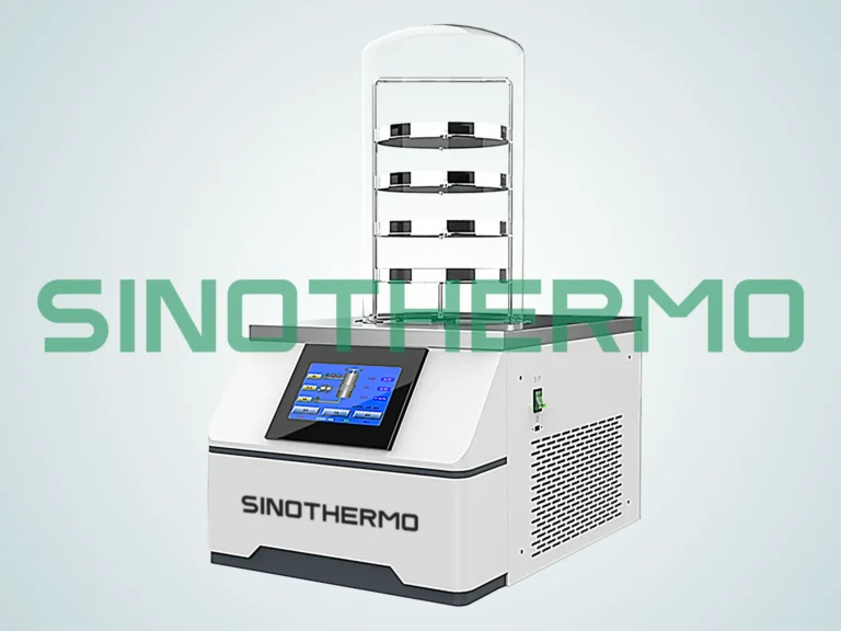 Benchtop Freeze Dryer SINOTHERMO- compact, programmable unit with touchscreen control panel for efficient lyophilization in the laboratory.