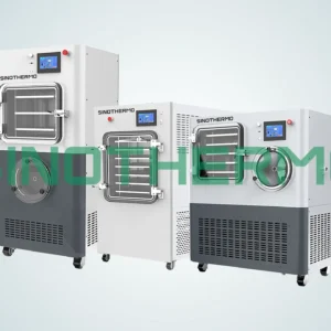 Máy sấy đông khô phòng thí nghiệm SINOTHERMO có nhiều kích cỡ khác nhau, có bộ điều khiển kỹ thuật số, kết cấu bằng thép không gỉ và hệ thống bơm chân không để đông khô hiệu quả và sấy đông khô quy mô thí điểm.